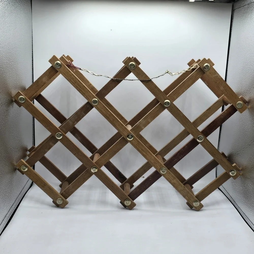 Vintage Expandable Wooden Wine Rack Accordion Style 8 Bottles